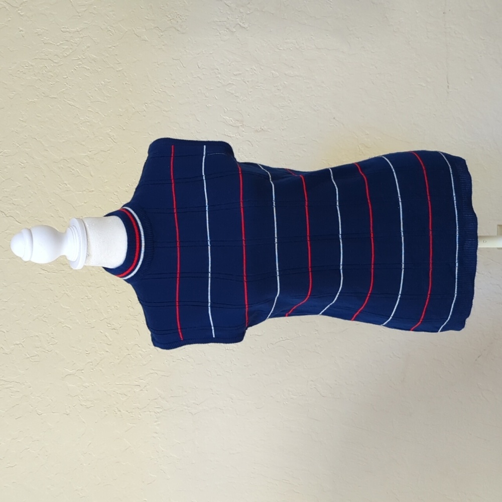 Primstyle Vintage Blue Striped Mock Neck Sleeveless Sweater Size Medium
